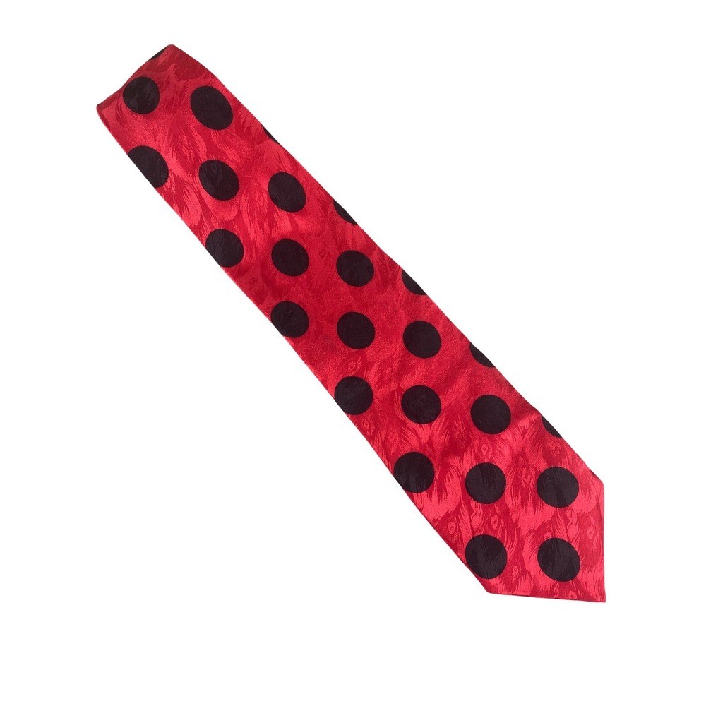 Jacques Estier Mens Tie Red Black Polka Dot Silk Jacquard Formal Business 56x4